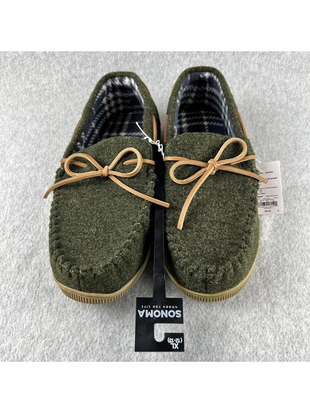 Sonoma Mens Slip on Moccasin Slippers XL 12- 13 Faux Wool Blend Confort Cozy New